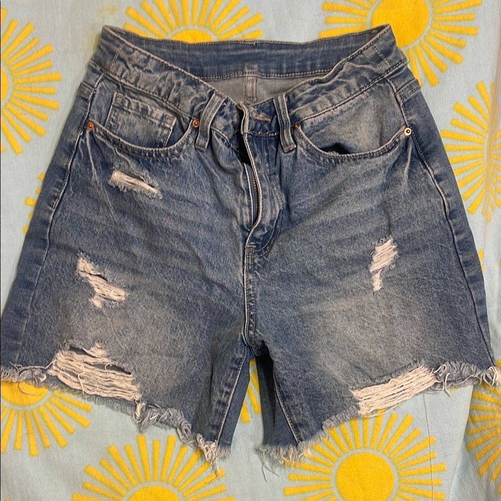 YMI Blue Distressed Jean Shorts with Raw Hem